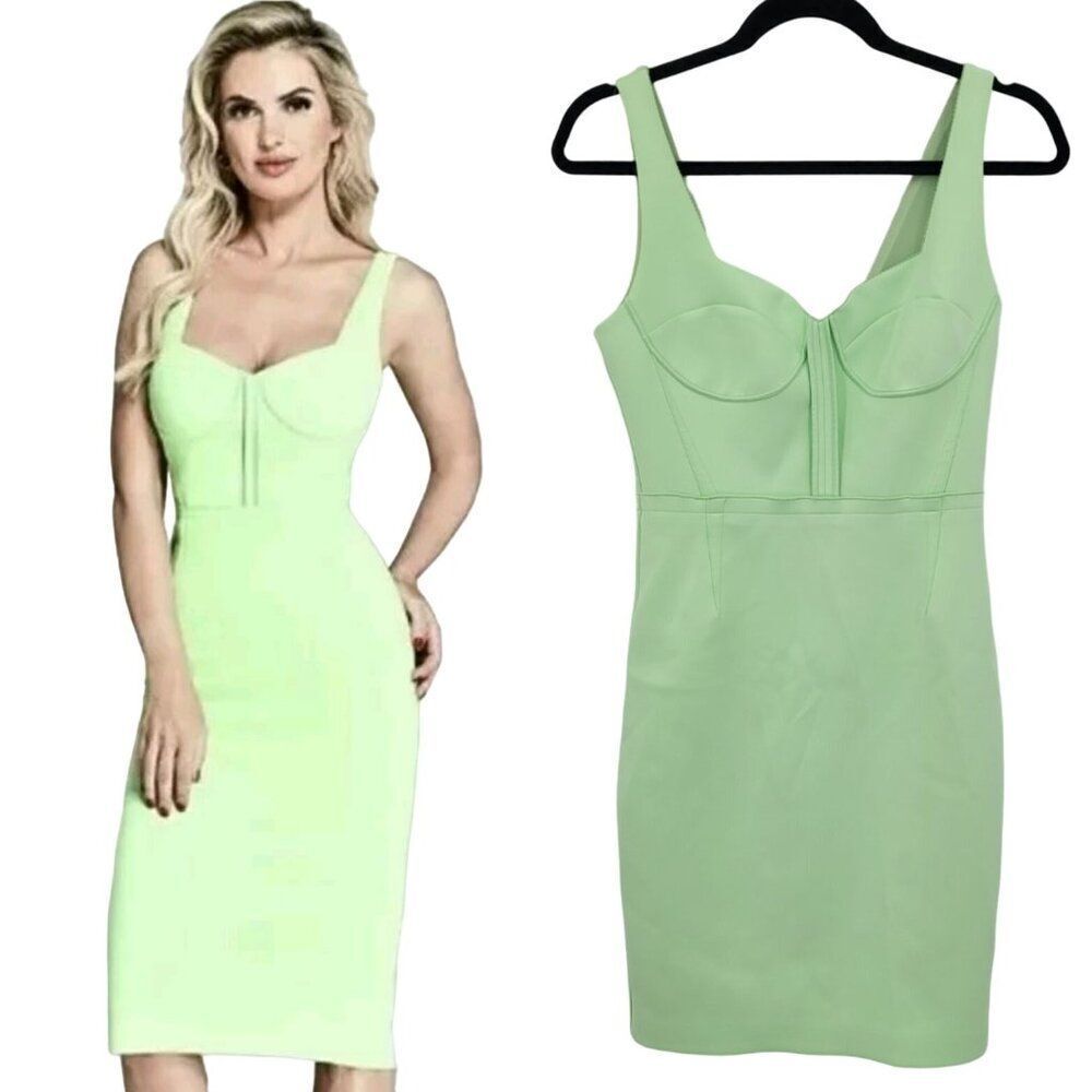 Marciano Dress S Neon Lime‎ Green Corset Scuba Bodycon Colorful Statement Rave
